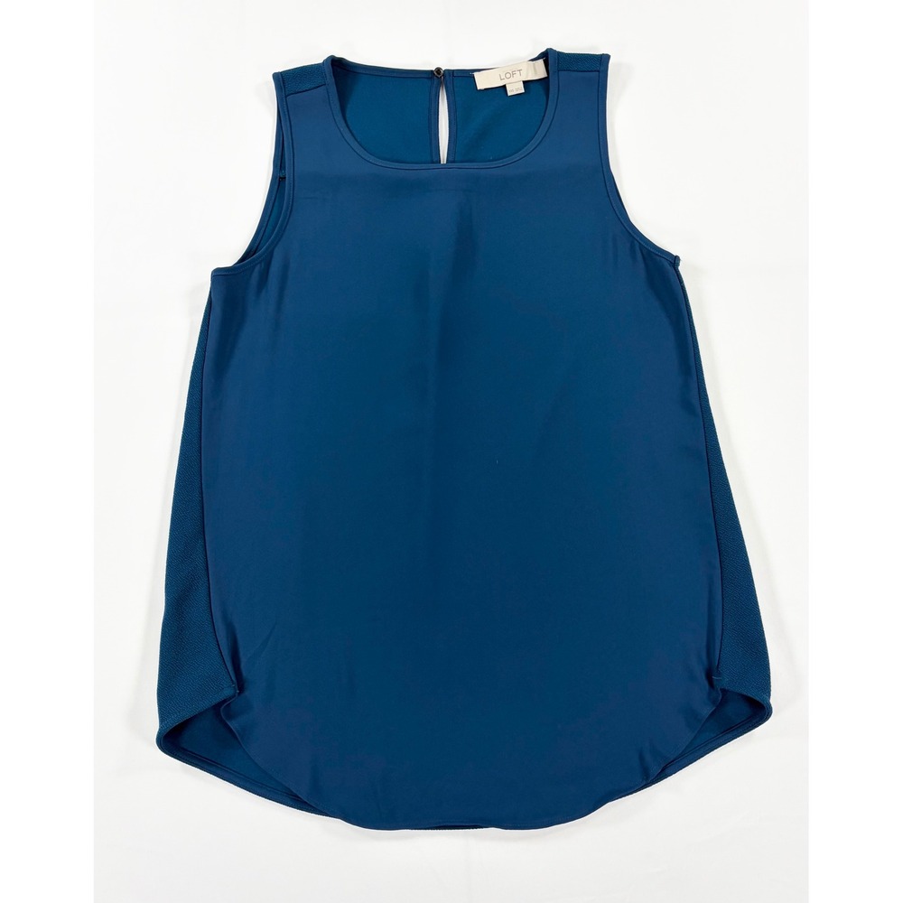 LOFT Teal Blue Pleated Back Sleeveless Blouse Tank Top Office Womens Size XXS